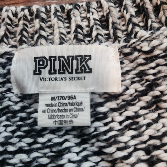 Victoria Secret PINK Black White Marled Knit V-Neck Sweater Y2K Boyfriend Sz M - Picture 3 of 6